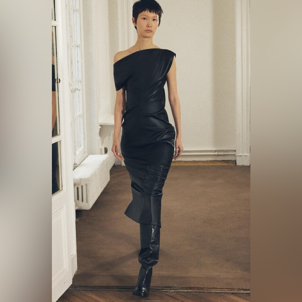 Black asymetrical faux leather midi dress. Bought from MICAS online boutique.